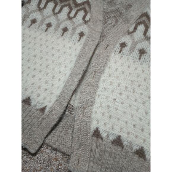 Alafoss Icewool Cardigan Sweater Size Large Vintage Ivory Brown Iceland Wool - Picture 3 of 11